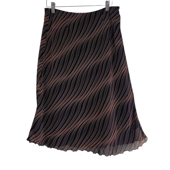 Casual Corner Womens Skirt Size 12 Wavy Stripe Ruffle Knee Length Black Orange - Picture 4 of 7